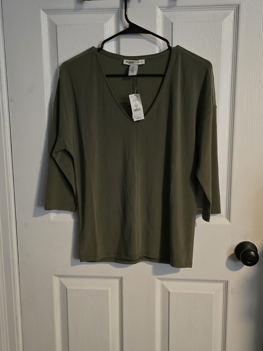 White House Black Market Olive Green V-Neck Long Sleeve Top